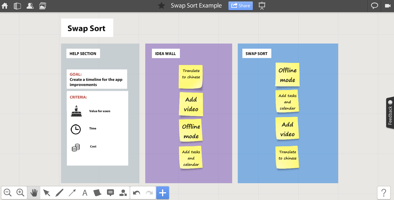 Result of the swap sort - online whiteboard