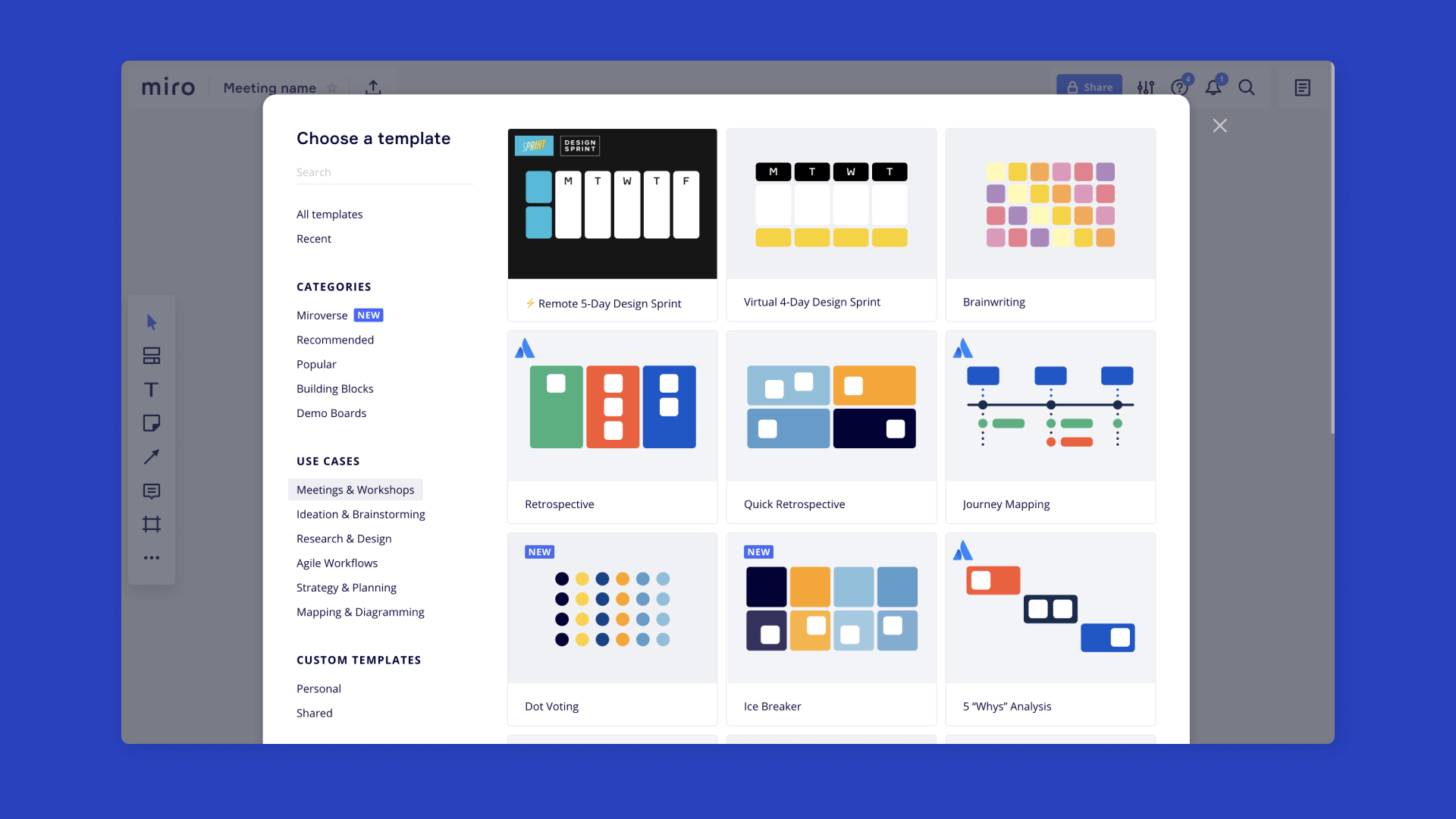 A Sample Whiteboard and Games in Miro 