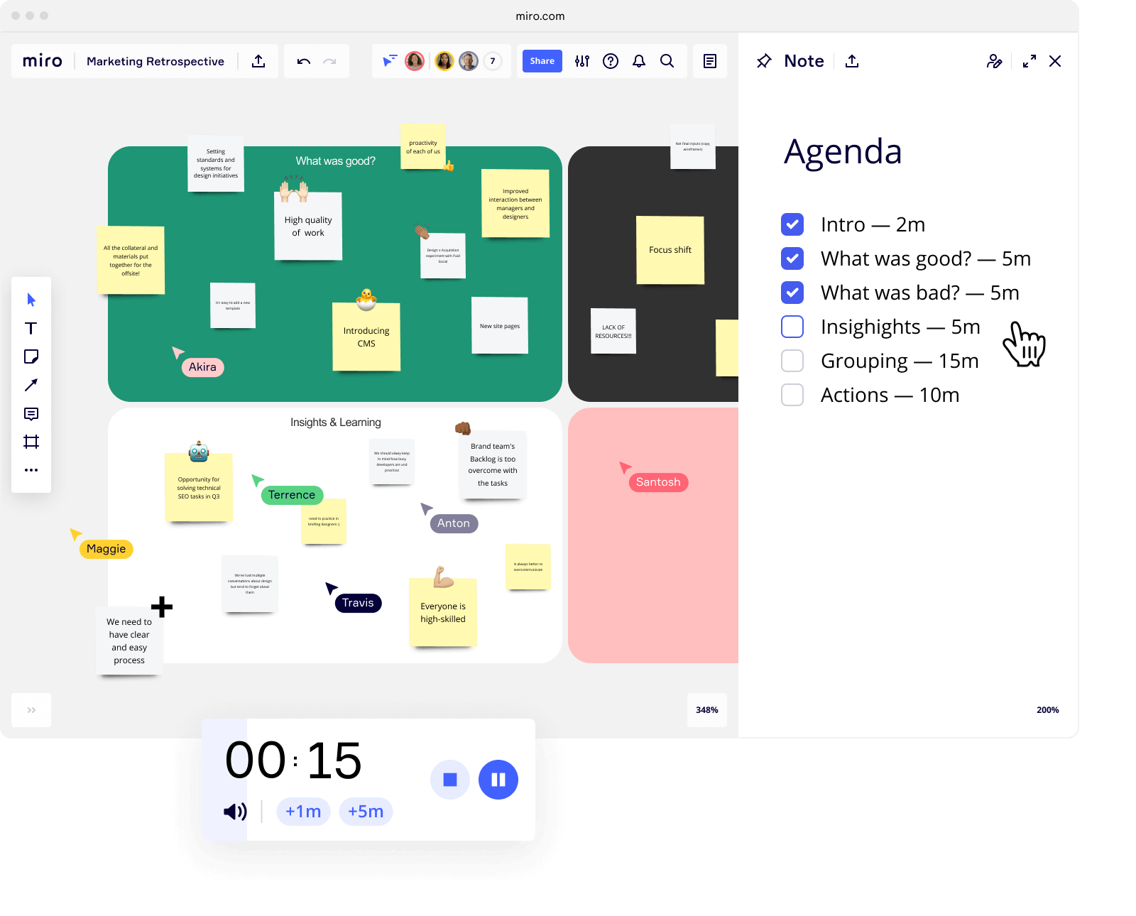 Interactive whiteboard with linked agenda and countdown timer shown