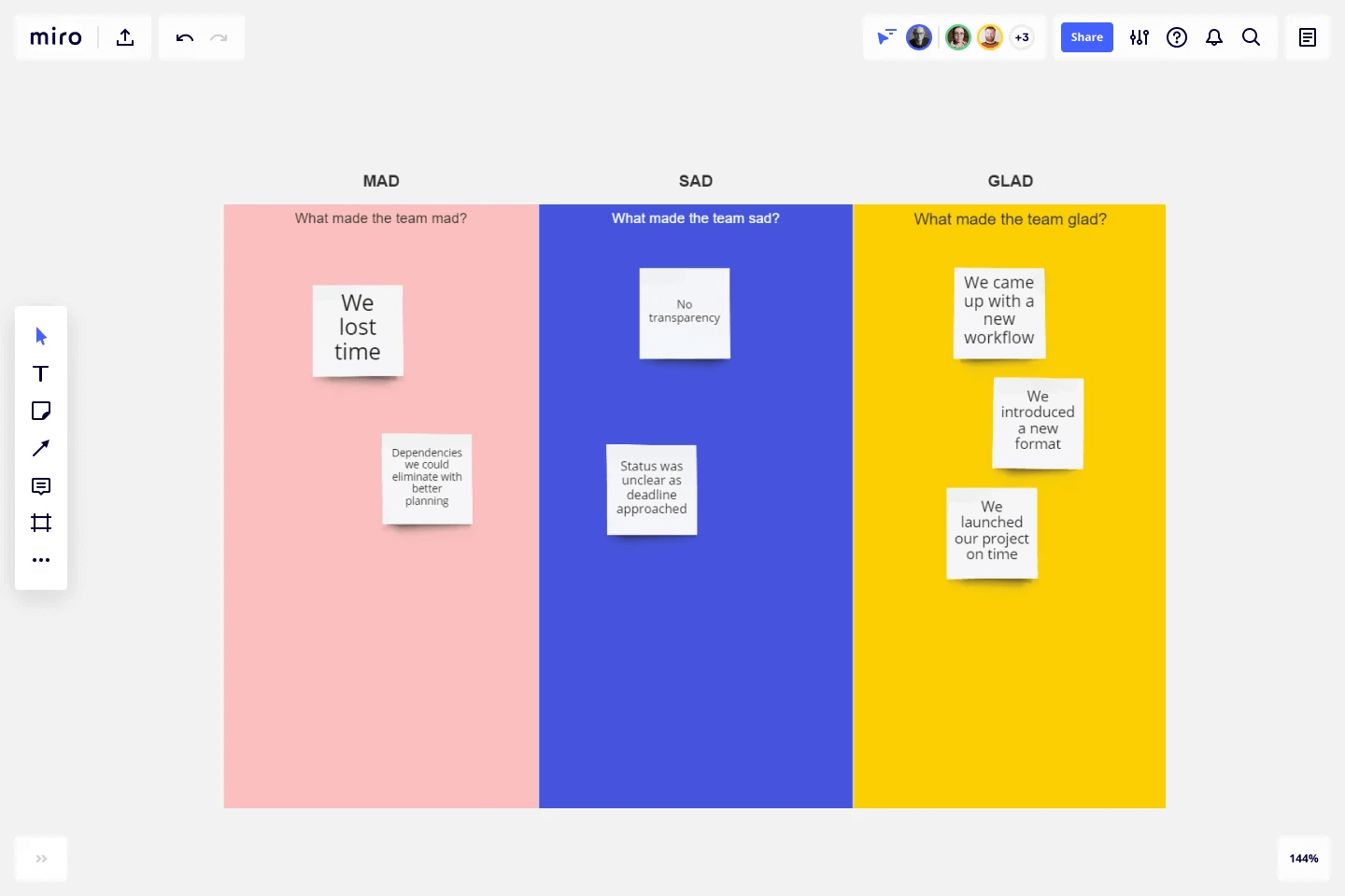 Use Miro's retrospective templates to collect feedback